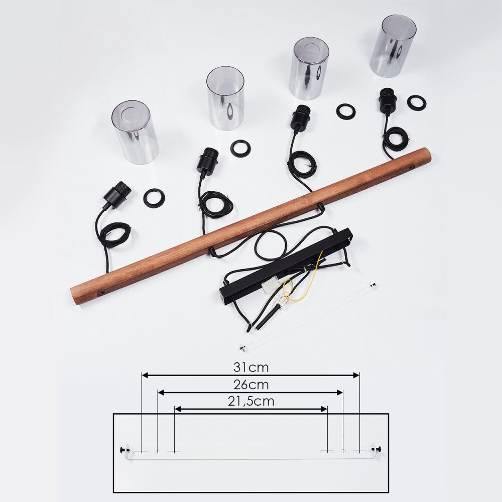 Hunouri Hanger Hout donker, Zwart, 4-lichts