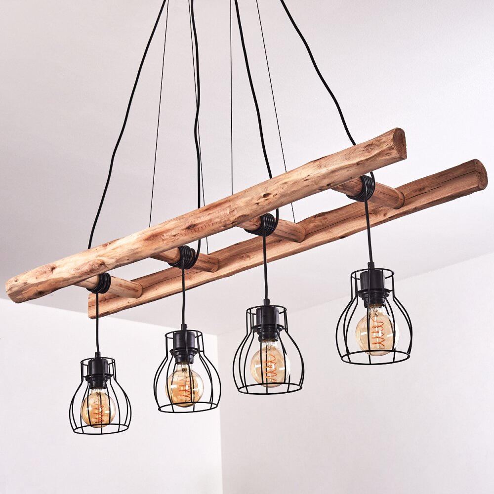 Gondo Hanglamp Hout licht, Zwart, 4-lichts