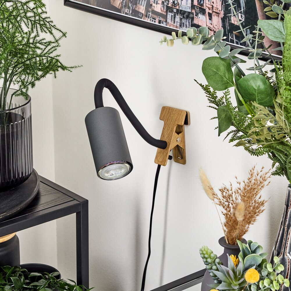 Javel Klemlamp Bruin, houtlook, Zwart, 1-licht