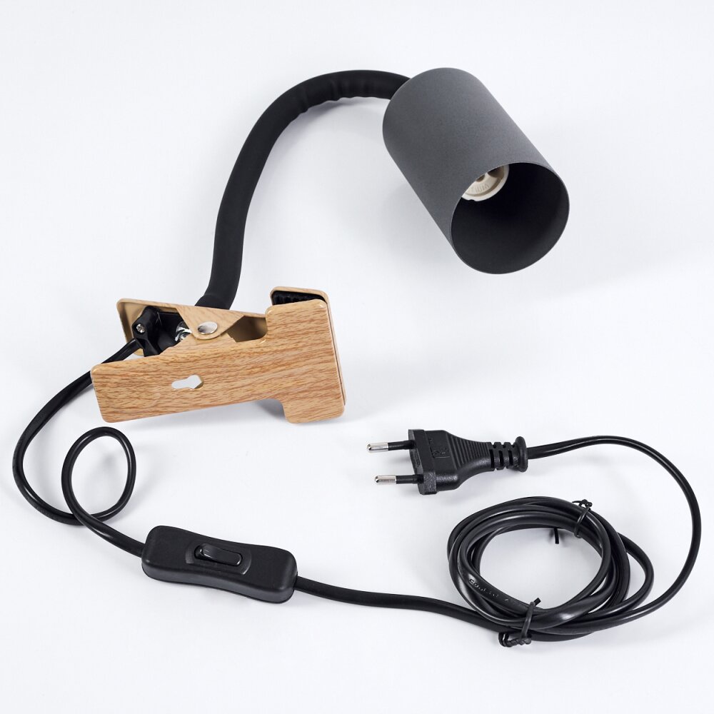 Javel Klemlamp Bruin, houtlook, Zwart, 1-licht