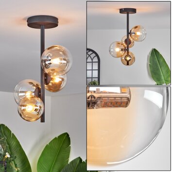 Chehalis Plafondlamp - Glas 10 cm, 12 cm Amber, Duidelijk, 4-lichts