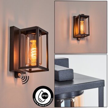 Portalis Wandlamp voor buiten Zwart, 1-licht, Bewegingsmelder