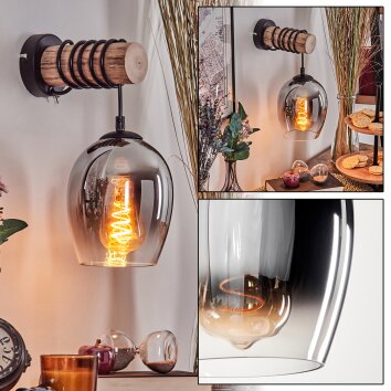 Vevino Kogellampje, Wandlamp Natuurlijke kleuren, Zwart, 1-licht