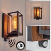 Portalis Wandlamp voor buiten Bruin, houtlook, Zwart, 1-licht, Bewegingsmelder