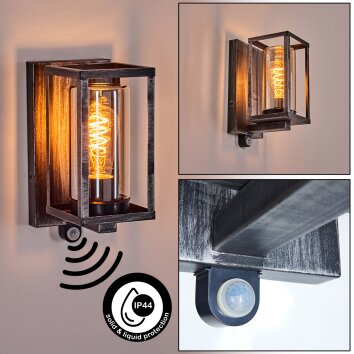 Portalis Wandlamp voor buiten Zwart, Zilver, 1-licht, Bewegingsmelder