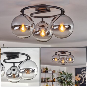 Gastor Plafondlamp, Kogellampje 37 cm Chroom, Duidelijk, Rookkleurig, 3-lichts