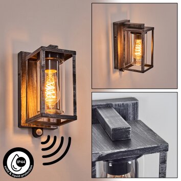 Portalis Wandlamp voor buiten Zwart, Zilver, 1-licht, Bewegingsmelder