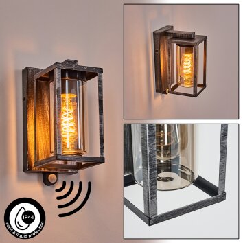 Portalis Wandlamp voor buiten Zwart, Zilver, 1-licht, Bewegingsmelder