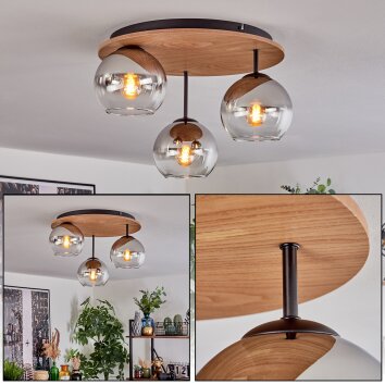 Koyoto Plafondlamp, Kogellampje 40 cm Bruin, houtlook, Zwart, 3-lichts