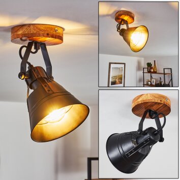 Berkeley Plafondlamp Hout donker, Zwart, 1-licht