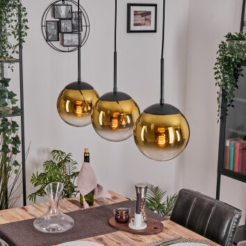 Gastor Hanglamp, Kogellampje Goud, Duidelijk, 3-lichts