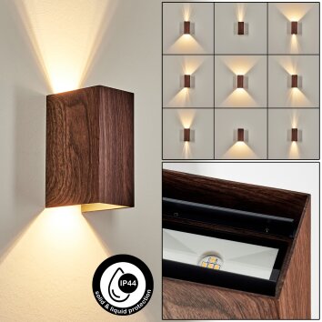 Woods Wandlamp voor buiten, Licht omhoog & omlaag LED houtlook, Zwart, 1-licht