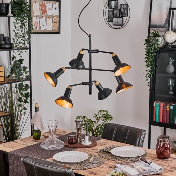 Vouzy Plafondlamp, Hanglamp Zwart, 6-lichts