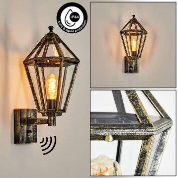 Falfosa Wandlamp voor buiten Goud, Zwart, 1-licht, Bewegingsmelder