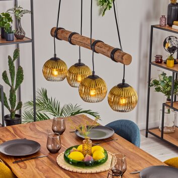 Koyoto Hanglamp, Kogellampje, Hanglamp Natuurlijke kleuren, Zwart, 4-lichts