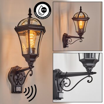 Lavajo Buitenlicht, Wandlamp voor buiten Zwart, 1-licht, Bewegingsmelder