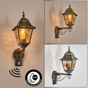 Chatelain Buitenlicht, Wandlamp voor buiten Goud, Zwart, 1-licht, Bewegingsmelder