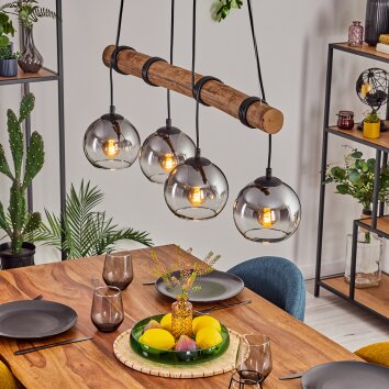 Koyoto Hanglamp, Kogellampje, Hanglamp Natuurlijke kleuren, Zwart, 4-lichts