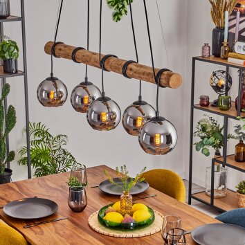 Koyoto Hanglamp, Kogellampje, Hanglamp Natuurlijke kleuren, Zwart, 5-lichts