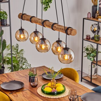 Koyoto Hanglamp, Kogellampje, Hanglamp Natuurlijke kleuren, Zwart, 5-lichts