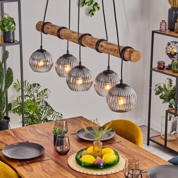 Koyoto Hanglamp, Kogellampje, Hanglamp Natuurlijke kleuren, Zwart, 5-lichts