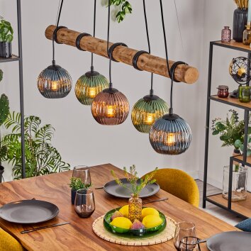 Koyoto Hanglamp, Kogellampje, Hanglamp Natuurlijke kleuren, Zwart, 5-lichts