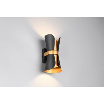 Trio verlichting Coat Wandlamp Zwart-Goud, 2-lichts