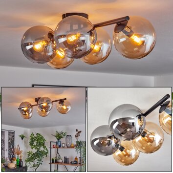 Gastor Plafondlamp, Kogellampje Amber, Rookkleurig, 5-lichts