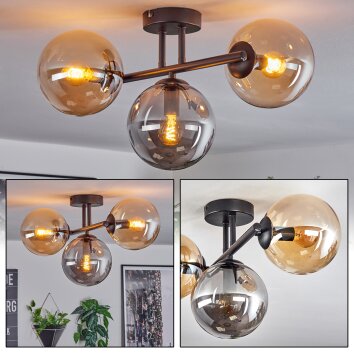 Gastor Plafondlamp, Kogellampje Amber, Rookkleurig, 3-lichts