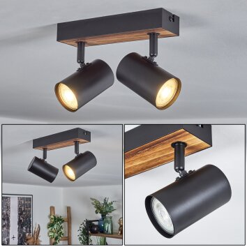 Gesteira Plafondlamp, Plafondspot houtlook, Zwart, 2-lichts