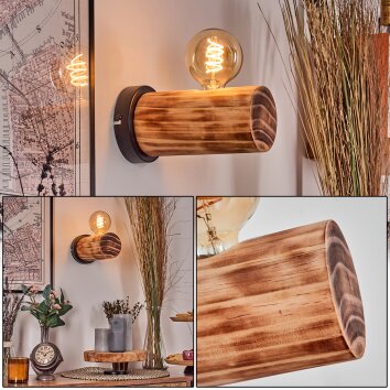 Argea Wandlamp, Muurspot Donkerbruin, Natuurlijke kleuren, Zwart, 1-licht