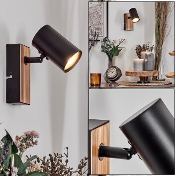 Gesteira Wandlamp, Muurspot houtlook, Zwart, 1-licht