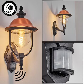 Gascon Wandlamp voor buiten, Wandlamp Koperkleurig, Zwart, 1-licht, Bewegingsmelder