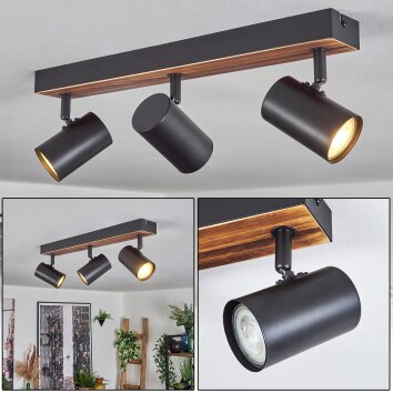 Gesteira Plafondlamp, Plafondspot Hout donker, Zwart, 3-lichts