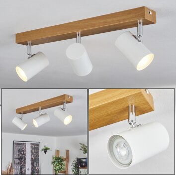 Gesteira Plafondlamp, Plafondspot Chroom, houtlook, 3-lichts