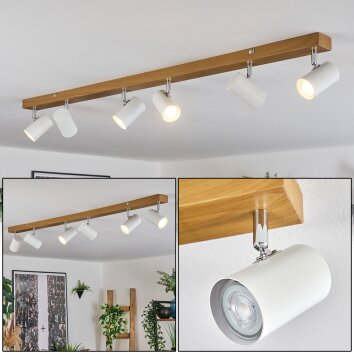 Gesteira Plafondlamp, Plafondspot Chroom, houtlook, 6-lichts