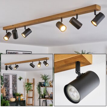 Gesteira Plafondlamp, Plafondspot houtlook, Zwart, 6-lichts