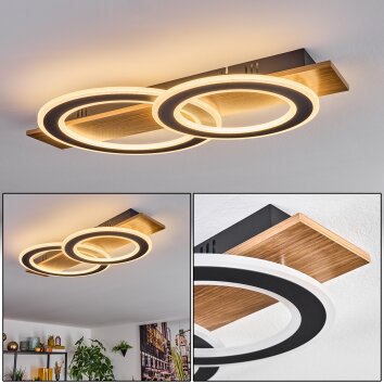 Besperia Plafondlamp LED houtlook, Zwart, 1-licht