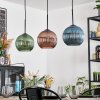 Koyoto Hanglamp, Kogellampje, Hanglamp Blauw, Groen, Koperkleurig, 3-lichts