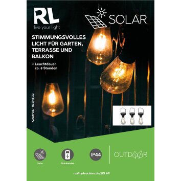 Reality Campus Solarlamp LED Zwart, 3-lichts