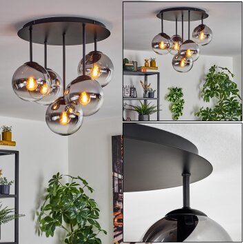 Gastor Plafondlamp, Kogellampje 45 cm Chroom, Duidelijk, Rookkleurig, 5-lichts