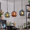 Ripoll Hanglamp, Kogellampje, Hanglamp Blauw, Groen, Koperkleurig, 3-lichts