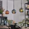 Ripoll Hanglamp, Kogellampje, Hanglamp Blauw, Groen, Koperkleurig, 3-lichts