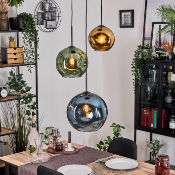 Ripoll Hanglamp, Kogellampje, Cluster hanglamp Blauw, Goud, Groen, 3-lichts