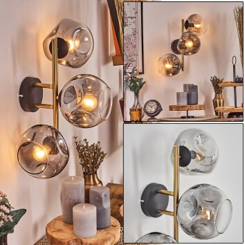 Ripoll Kogellampje, Wandlamp Goud, Zwart, 3-lichts