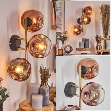 Ripoll Kogellampje, Wandlamp Goud, Zwart, 3-lichts