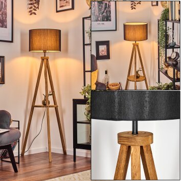 Soungou Staande lamp Hout donker, Zwart, 1-licht