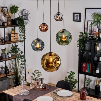 Ripoll Hanglamp, Kogellampje, Cluster hanglamp Blauw, Chroom, Goud, Groen, Koperkleurig, Rookkleurig, 5-lichts