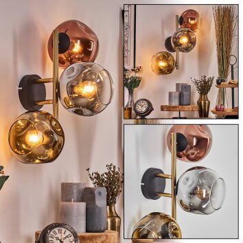 Ripoll Kogellampje, Wandlamp Goud, Zwart, 3-lichts