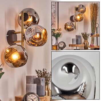 Ripoll Kogellampje, Wandlamp Goud, Zwart, 3-lichts